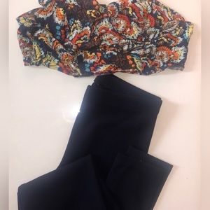 Blue leggings and floral blue crop top set 2 piece